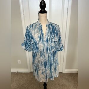 Women V Neck Striped Shirt Loose Pullover Blouse Tops Large Blue